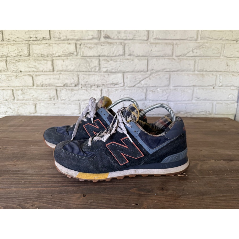 New Balance 574 HMK Dark Blue Plaid Suede Men's Limited Edition Sneakers Sz 9.5